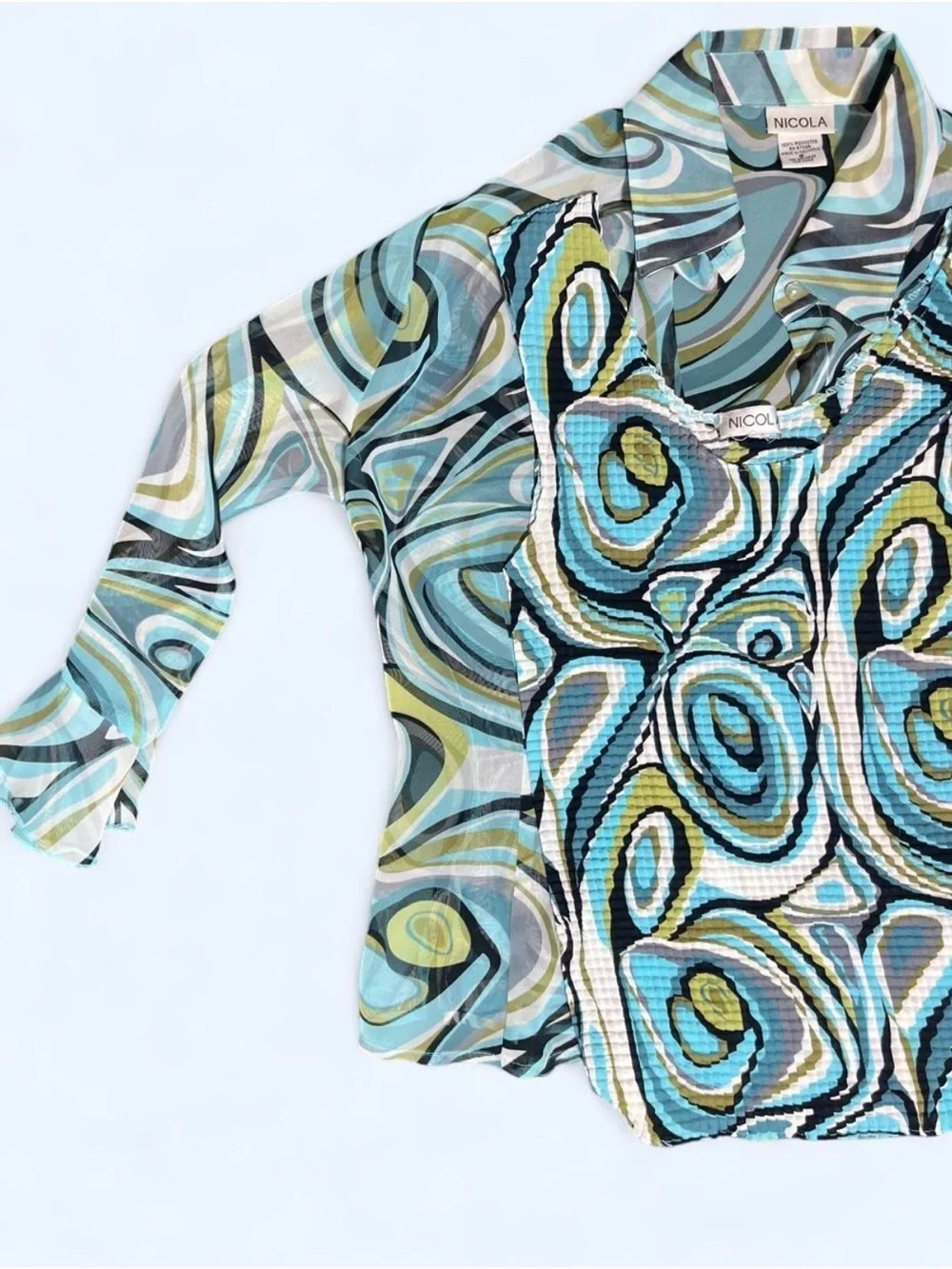 Nicola Blue Green Abstract 2 Piece Tank & Oversized Button Up Set